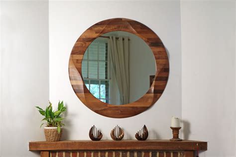 Round Mirror Large Decorative Round Wooden Wall Mirror | Etsy