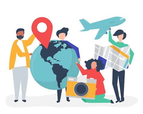 People holding travel related icons | Free Vector