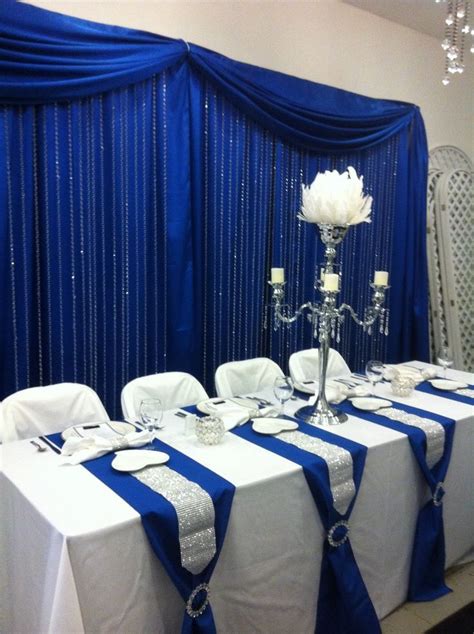 navy blue striped full-length wedding tablecloth for sweetheart table - Google Search Royal Blue ...