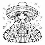 Download Mexican Girl Coloring Page With Sombrero Hat And Stars  sketch template