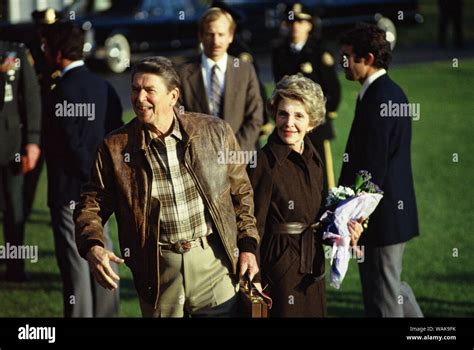 Washington, DC. President Ronald Reagan and First Lady Nancy Reagan leaving the White House for ...