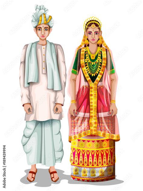 Manipuri wedding couple in traditional costume of Manipur, India Stock ...