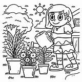 Premium Vector  Earth Day Girl Watering Plants Coloring Page sketch template