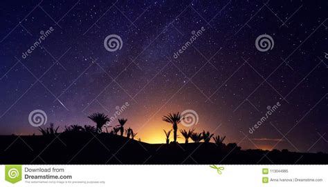 Morocco Sahara Desert Starry Night Sky Over the Oasis. Travelling To ...