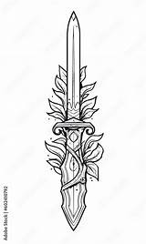 Dagger Outline Tattoo Desigh No Shadow Cartoon Coloring page  sketch template