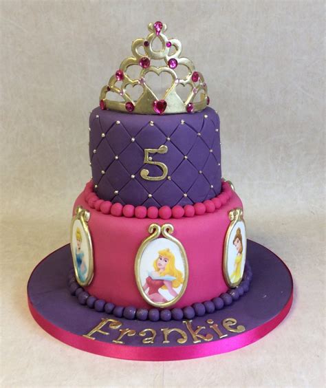 2 tier Purple & Pink theme Disney Princess birthday cake