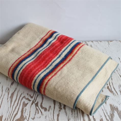 50% OFF SALE vintage striped wool camp blanket by CometWreckage