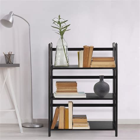 3-Shelf Folding Stackable Bookcase 27.5" Wide-Black - Walmart.com - Walmart.com