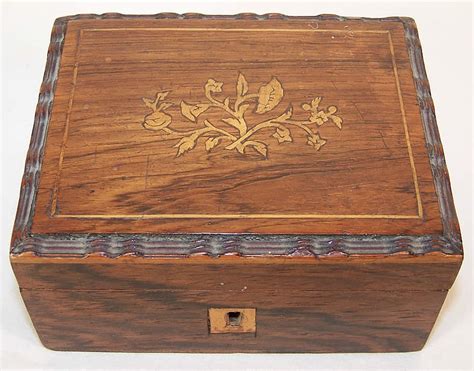 Antique Wooden Inlay Victorian Sewing Box Needlework Tools