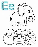 An Elephant And Three eggs With The letter E On Its Side coloring  sketch template