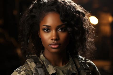 Premium AI Image | Young black woman wearing military uniform including ...