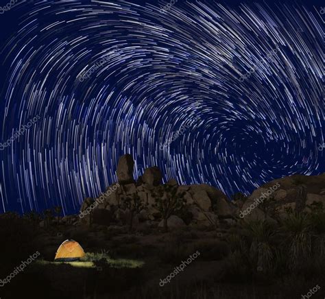 Long Exposure Star Trails In Joshua Tree National Park — Stock Photo ...