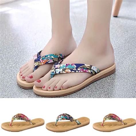 2019 туфли женские Summer Women's Sweet Print Non Slip Flip Flops Sandals Flat Beach Slippers ...