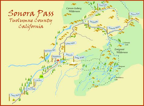 map of Sonora Pass area Sonora Pass, Pinecrest Lake, Twain Harte, Tuolumne County, Leland ...
