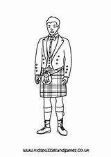 Kilt Man Coloring Pages Bagpipes Scottish Scotland Plays Template  sketch template