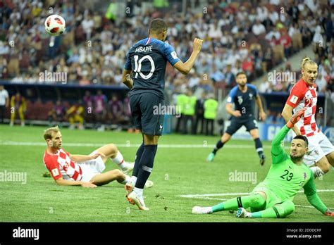 Kylian Mbappe of France in action against Croatia at the 2018 FIFA ...