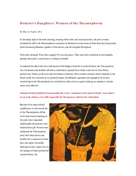 (PDF) Demeter's Daughters: Women of the Thesmophoria | Mary Naples - Academia.edu