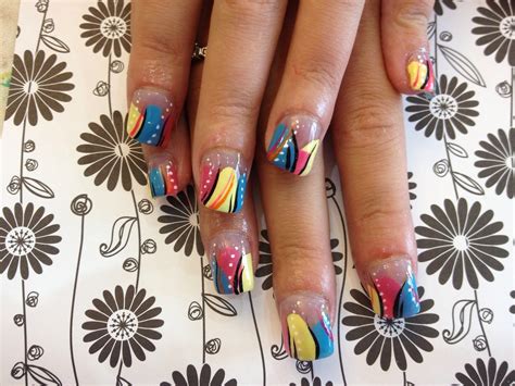 Acrylic overlay with multi coloured nail art | Acrylic overl… | Flickr