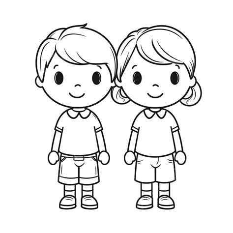 Two Kids Coloring Pages Outline Sketch Drawing Vector - vrogue.co