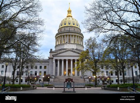 USA West Virginia WV Charleston state capitol building dome at night ...