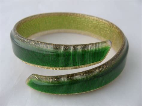1920s Art Deco Celluloid Bracelet Armlet Translucent Green and Gold For Sale on Ruby Lane | Art ...