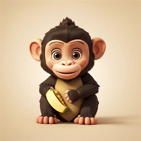 Premium Photo | Cute Baby Monkey Hug Banana Cartoon Vector Icon ...