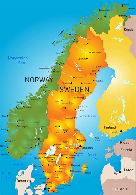 Cities map of Sweden - OrangeSmile.com