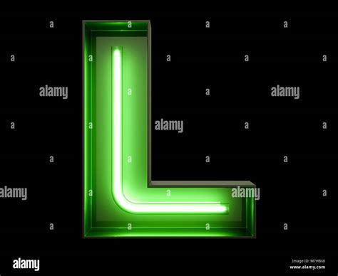 Luz verde neón de caracteres del alfabeto L font. Tubo de neón letras efecto resplandor sobre ...