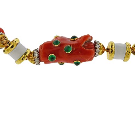 David Webb Coral Emerald Diamond Enamel Gold Platinum Necklace – Oak Gem