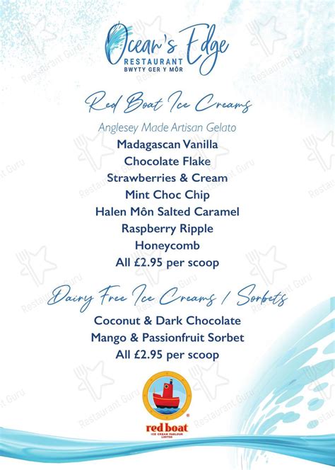 Menu at Ocean’s Edge Restaurant, Holyhead