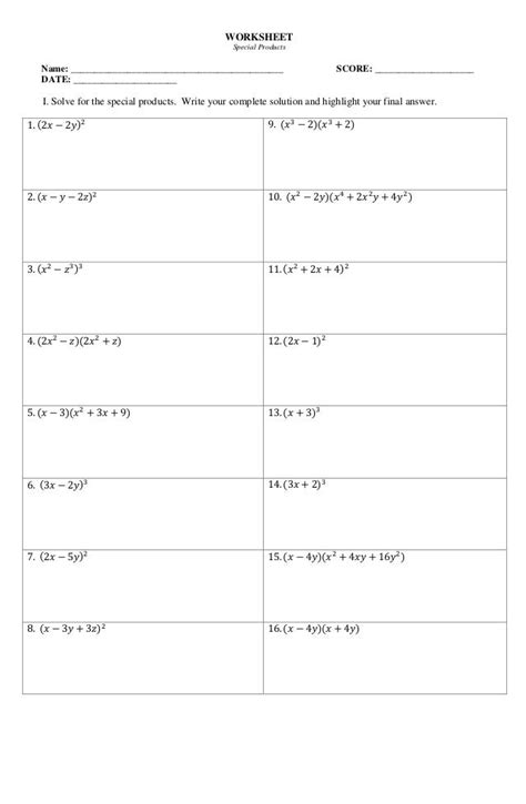 products of binomials worksheet - support worksheet