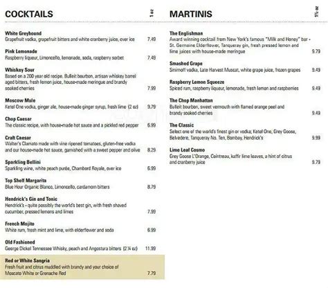 Menu at Chop Steakhouse & Bar, Winnipeg