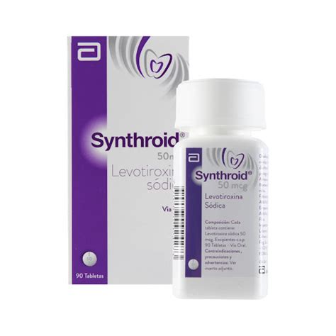 Synthroid 50 mcg Levotiroxina Sódica Abbott Caja x 90 Tabletas