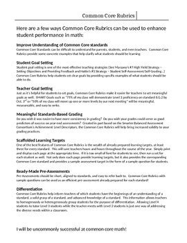 5th Grade Common Core Math Rubric by Michael Vincent | TpT