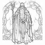 Premium Photo  A coloring Page Of Wizard With staff And sketch template