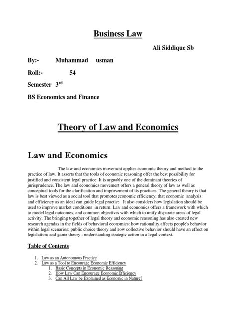 Theory of Law and Economics Law and Economics | PDF | Jurisprudence | Economics