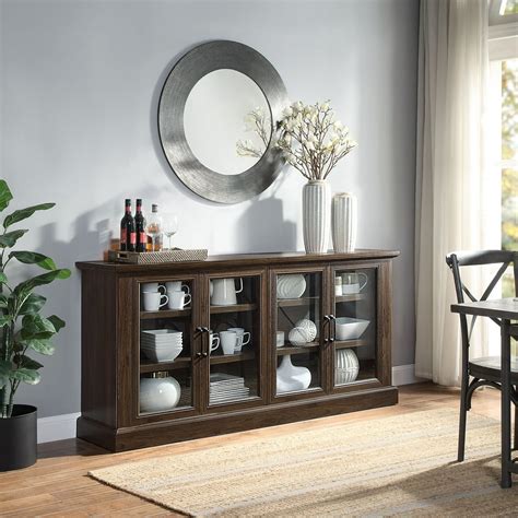 BELLEZE Liam 70" Rustic Farmhouse Wood Sideboard Universal Stand 4 Doors Buffet Cabinet Living ...