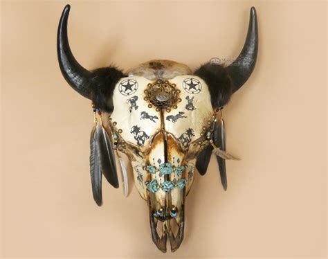 Native American Buffalo Skull 24.75" - Horses (ps109) - Mission Del Rey Southwest