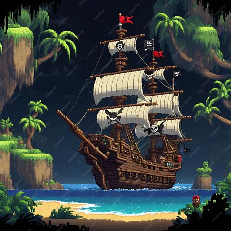 Premium AI Image | Pixel Art Pirate Ship Sailing on a Blue Ocean A Game ...