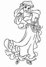 Ariel With Pretty Dress Coloring Page  Free Printable Pages sketch template