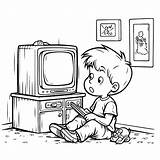 Dibujo De Lindo Niño Viendo Una Tv Con Para Colorear Elegante Gratis  sketch template