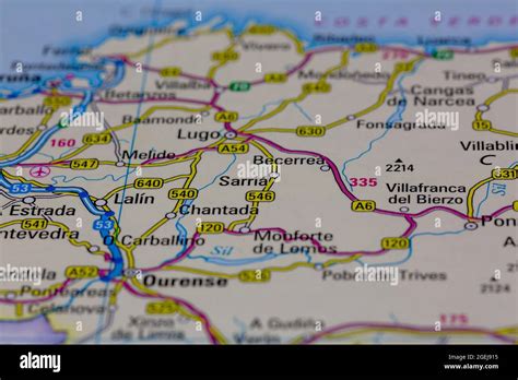 Sarria Spain shown on a road map or Geography map Stock Photo - Alamy