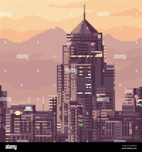 pixel art of city building sunset Stock Vector Image & Art - Alamy