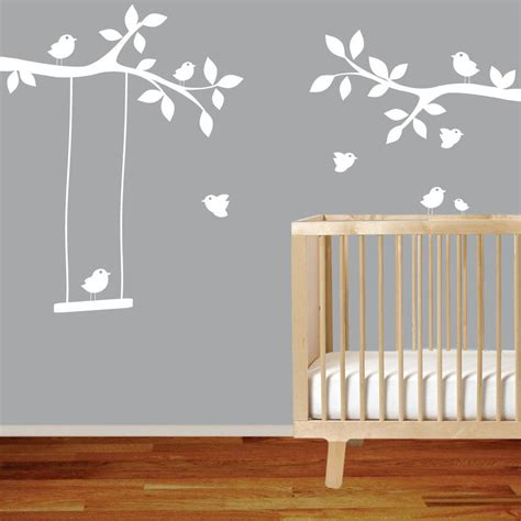 Ramo di decal parete vivaio con uccelli altalena di wallartdesign ...