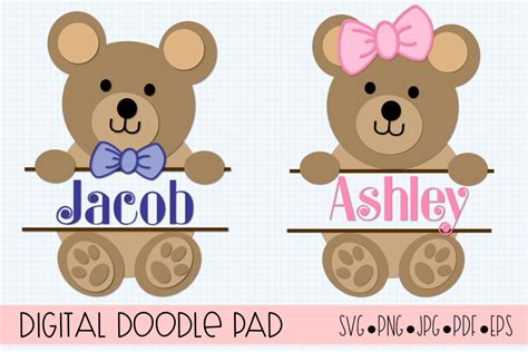 Teddy Bear SVG Split Monogram | Silhouette & Cricut Cut File (217949) | Monograms | Design Bundles