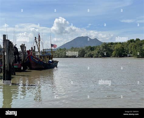 Fishing village of Pantai Remis in Perak, Malaysia has numerous fishing boat landing places ...