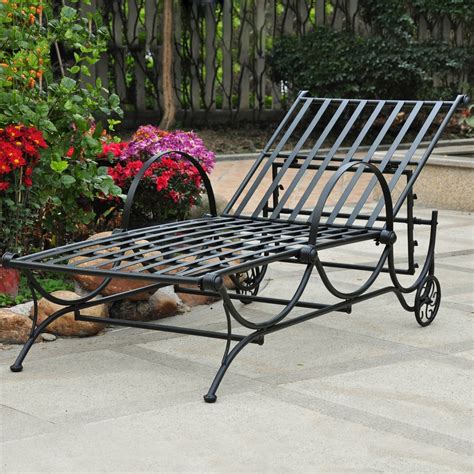 International Caravan Wrought Iron Chaise Lounge Chair with Slat Seat ...