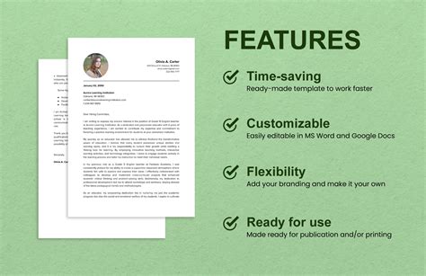 One Page Best Teacher Resume Cover Letter Template in Word, PDF, Google ...