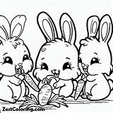 Three Cute Bunnies Eating The Carrot Coloring Page  For Kids sketch template