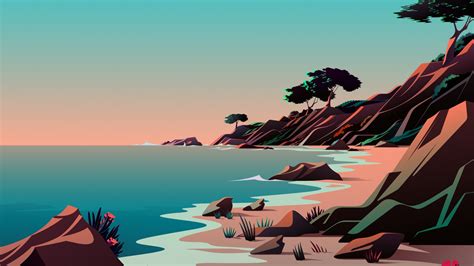 1920x1080 Resolution Beach Minimalist Digital Art 5K 1080P Laptop Full ...